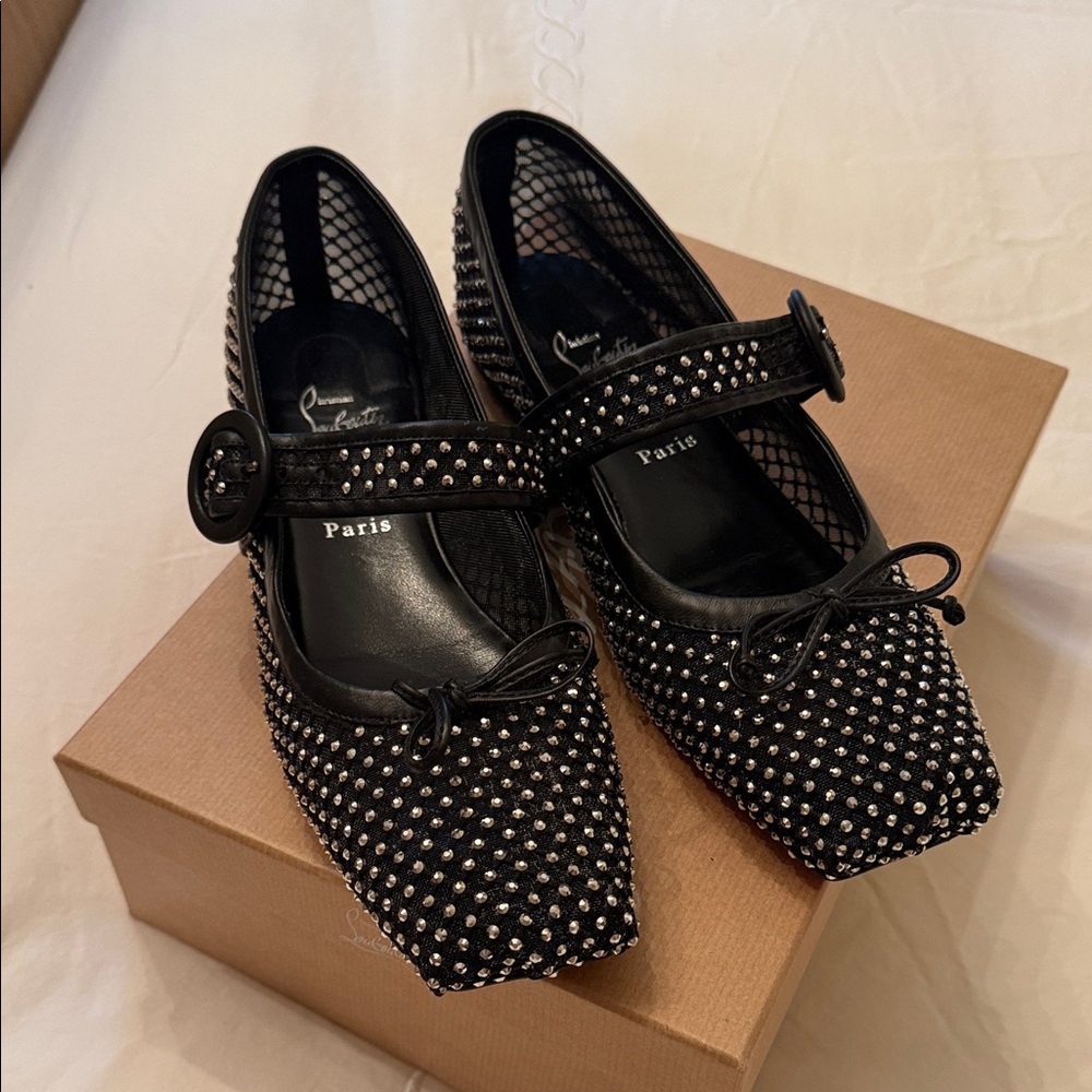 Christian Louboutin Black Flats with Silver Studs